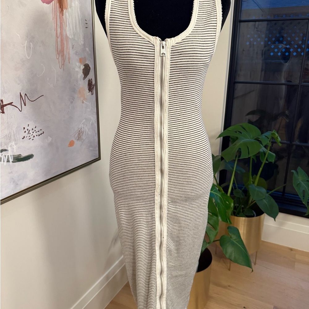 All Saints Black and White Zip Midi Dress